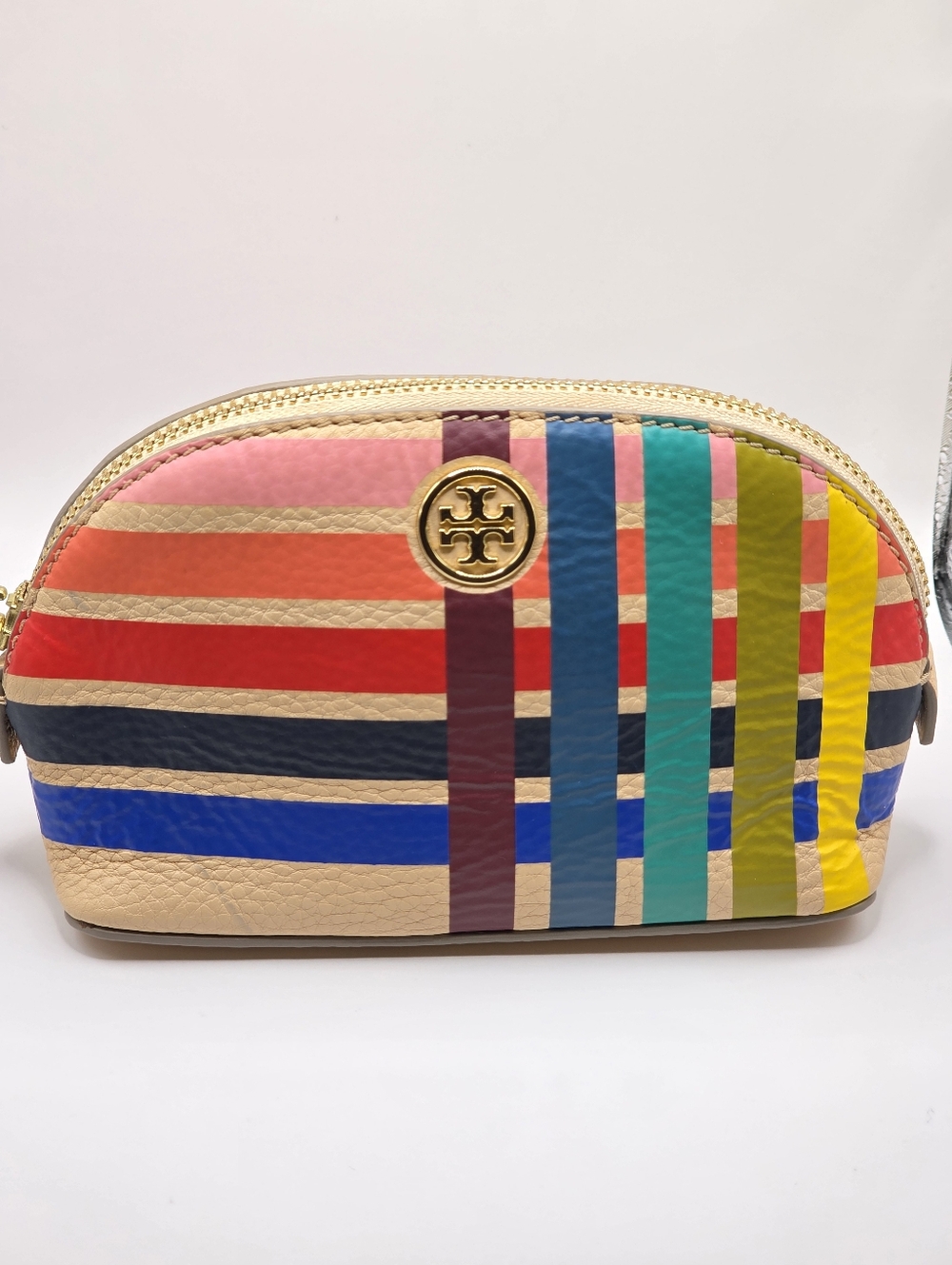 Tory Burch Multicolor Striped Leather Cosmetic Pouch